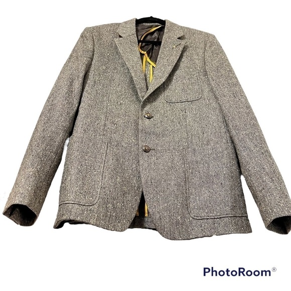 CIRCLE OF GENTLEMEN 100% Virgin Wool Grey Blazer Brown Suede Elbow Patch Size 50 - Picture 3 of 13